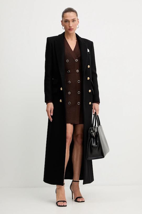 Elisabetta Franchi płaszcz z dodatkiem wełny CP00256E2 czarny AW25