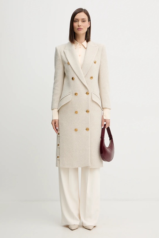 Kabát s prímesou vlny Elisabetta Franchi CP00456E2 béžová AW25