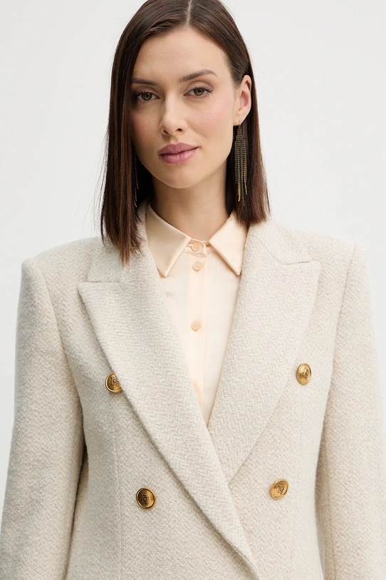 Kabát s prímesou vlny Elisabetta Franchi béžová CP00456E2