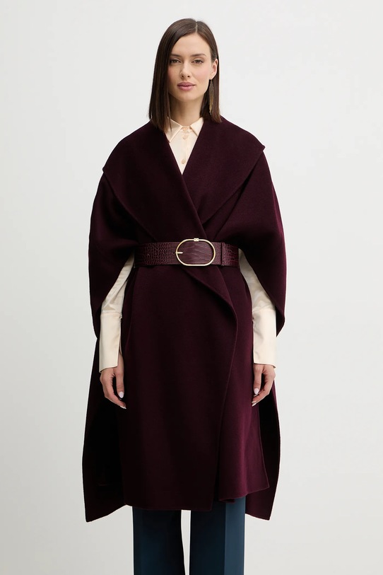 Elisabetta Franchi poncho wełniane bez kaptura bordowy CP67D56E2