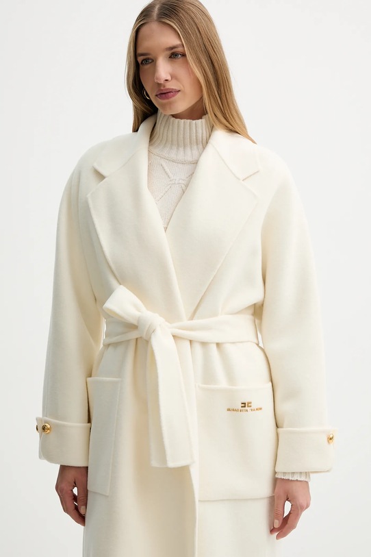 Elisabetta Franchi płaszcz wełniany beżowy CP68D56E2