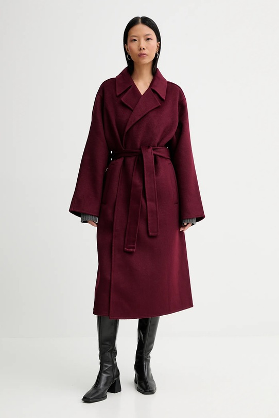 Calvin Klein haină cu lână cu captuseala burgundia LV040WL571