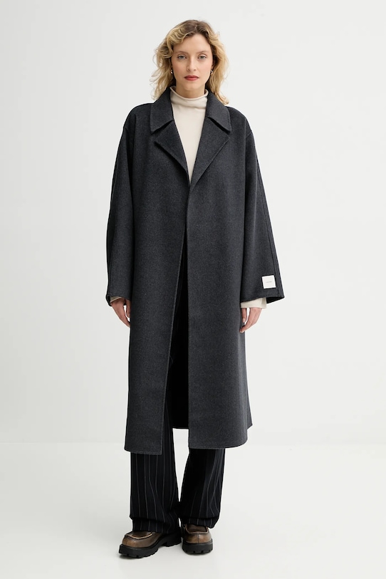 Kabát s prímesou vlny Calvin Klein nezateplené sivá LV040WL571