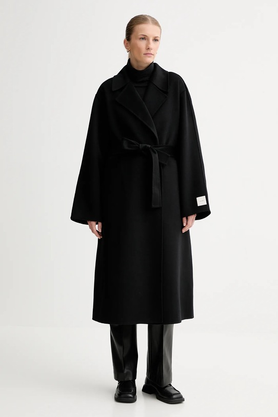 Calvin Klein płaszcz z dodatkiem wełny bez kaptura czarny LV040WL571