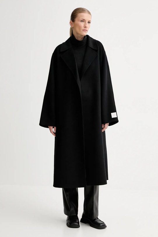 Calvin Klein płaszcz z dodatkiem wełny LV040WL571 czarny AW25