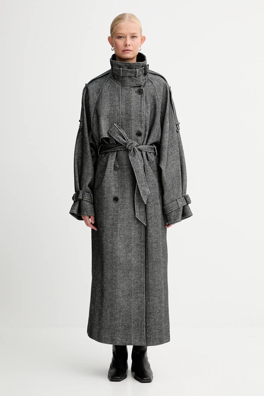 Gestuz haină cu lână cu captuseala gri 10910323