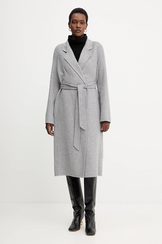 Шерстяное пальто BOSS без подкладки серый 50541513