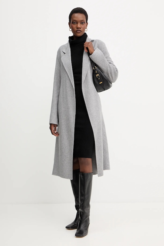 Шерстяное пальто BOSS 50541513 серый AW25