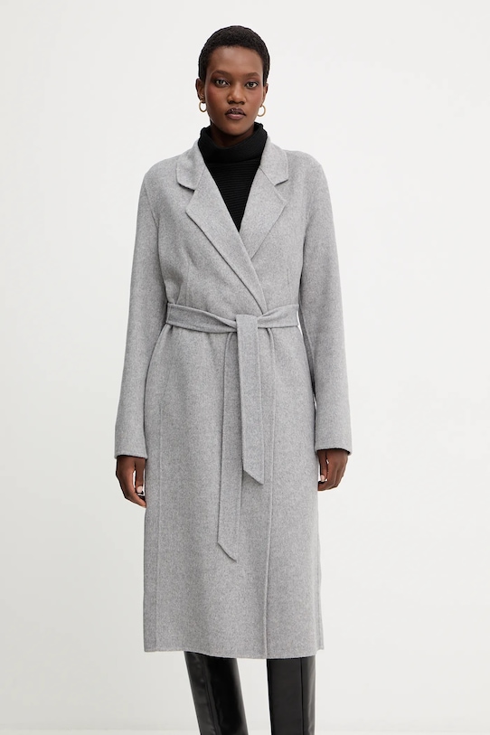 Шерстяное пальто BOSS серый 50541513