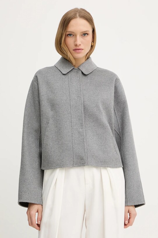 Vlněný kabát BOSS nezateplené šedá 50543170