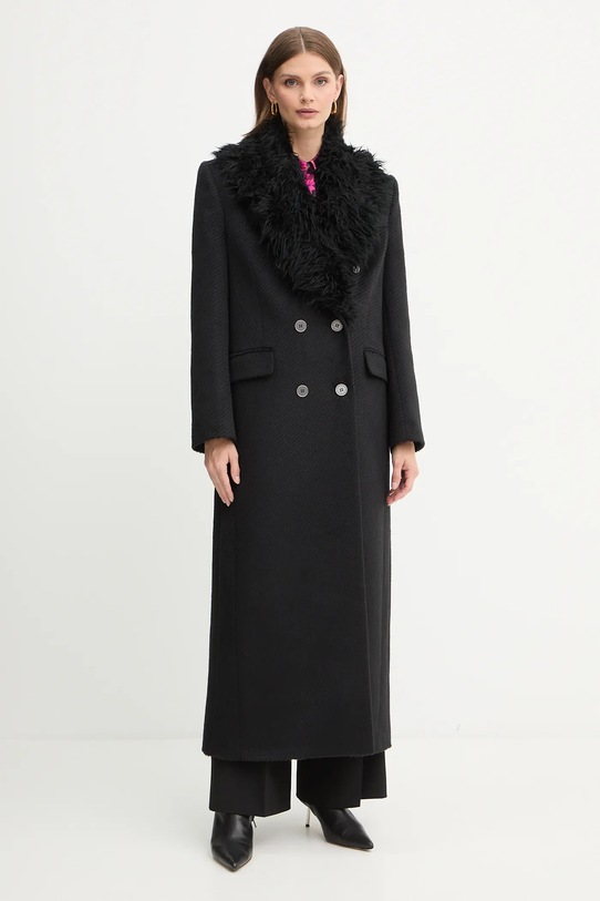 Versace Jeans Couture płaszcz z dodatkiem wełny bez kaptura czarny 79HAT418.N0342
