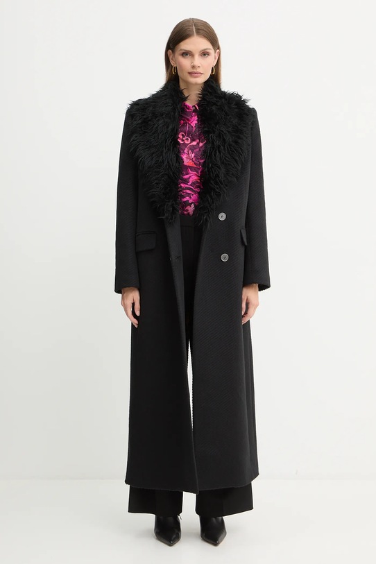 Versace Jeans Couture płaszcz z dodatkiem wełny 79HAT418.N0342 czarny AW25