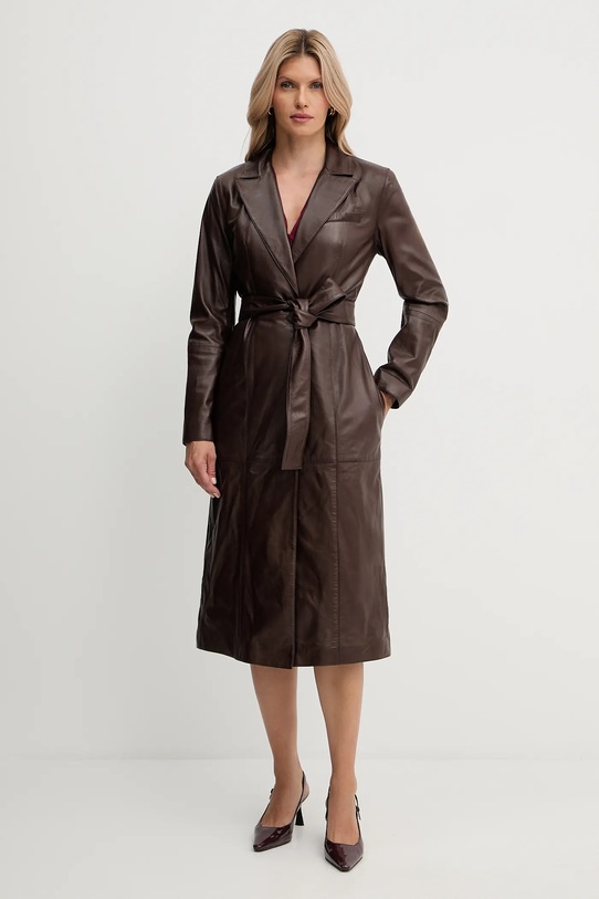 Δερμάτινο παλτό Marciano Guess LANA 5YGL08.7345A καφέ AW25