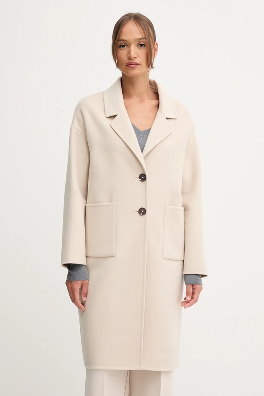 Пальто с шерстью United Colors of Benetton без подкладки бежевый 28F7DN082