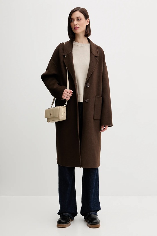 United Colors of Benetton palton de lână 28F7DN082 maro AW25