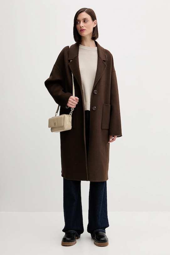 United Colors of Benetton palton de lână 28F7DN082 maro AW25