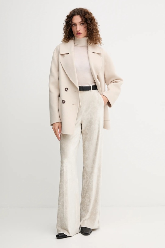 United Colors of Benetton płaszcz z wełną 28F7DN083 beżowy AW25