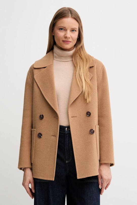 Μάλλινο παλτό United Colors of Benetton oversize καφέ 28F7DN083
