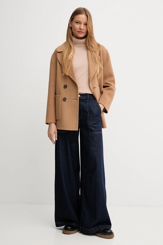 Μάλλινο παλτό United Colors of Benetton 28F7DN083 καφέ AW25