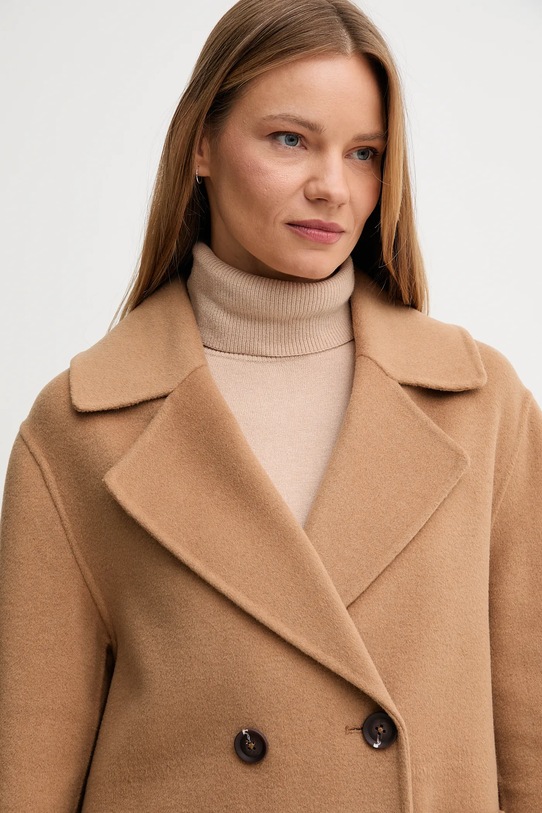 Μάλλινο παλτό United Colors of Benetton καφέ 28F7DN083