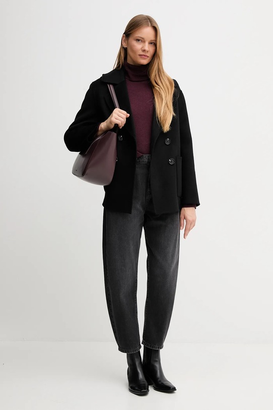 Μάλλινο παλτό United Colors of Benetton 28F7DN083 μαύρο AW25
