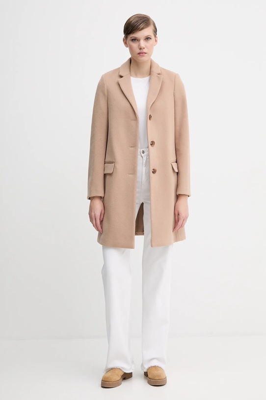 United Colors of Benetton płaszcz z dodatkiem wełny 2V0PDN062 beżowy AW25