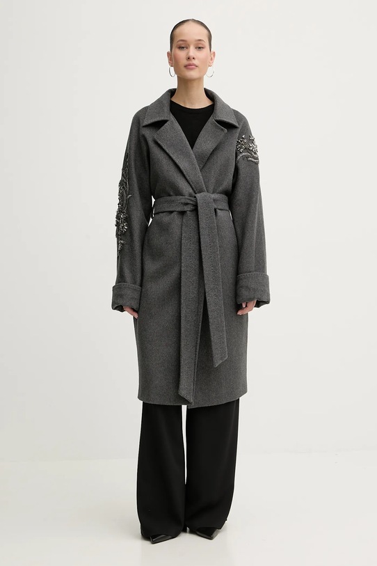 Blugirl Blumarine płaszcz z dodatkiem wełny bez kaptura szary RF5241.T221A