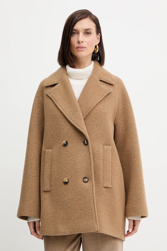 MM płaszcz z wełną OBLIQUA bez kaptura beżowy 2526906018600