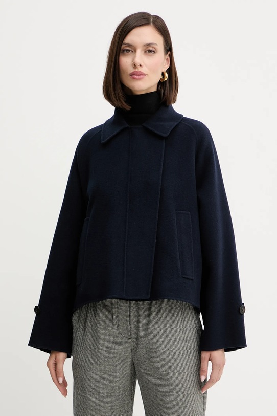 Weekend Max Mara płaszcz wełniany CARELLA bez kaptura granatowy 2525086031600