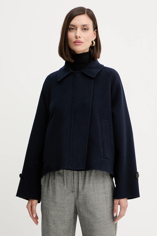 Vlnený kabát Weekend Max Mara CARELLA bez kapucne tmavomodrá 2525086031600