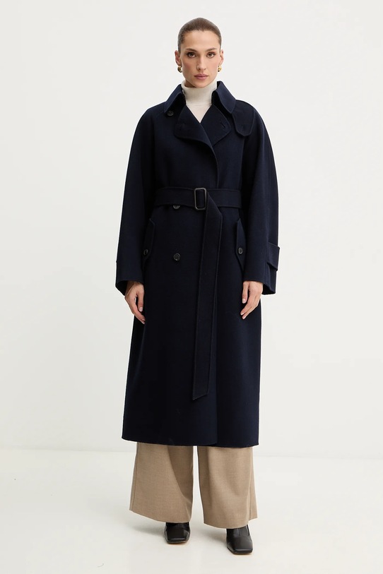 Шерстяное пальто Weekend Max Mara CADINE без подкладки тёмно-синий 2525016022600