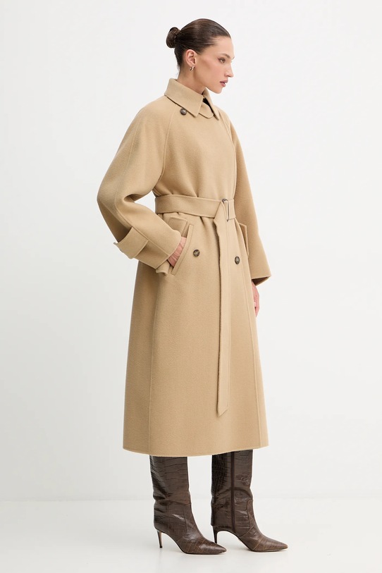 Weekend Max Mara płaszcz wełniany CADINE beżowy 2525016022600
