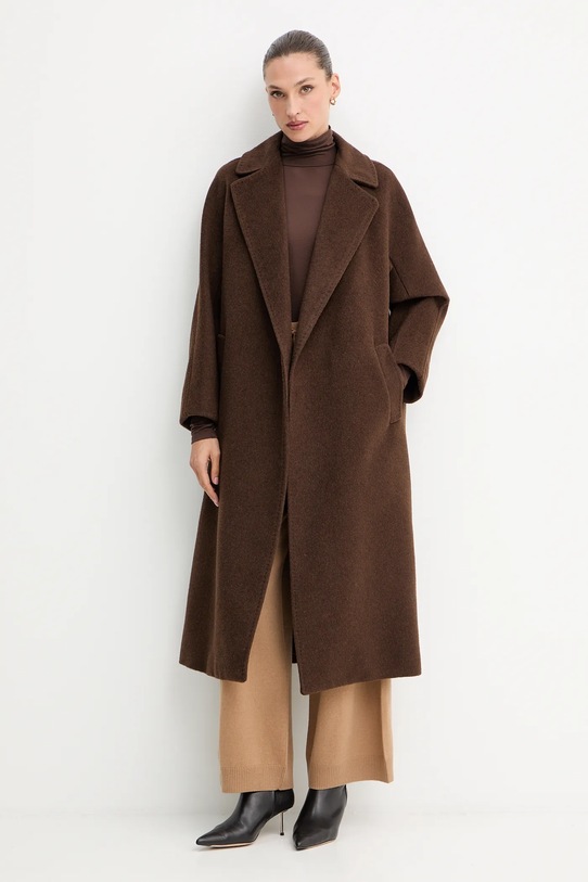 Weekend Max Mara płaszcz z dodatkiem wełny TEMPERA 2525016082600 brązowy AW25