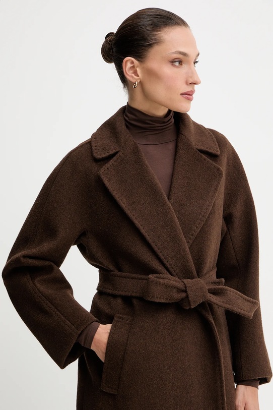 Weekend Max Mara płaszcz z dodatkiem wełny TEMPERA brązowy 2525016082600