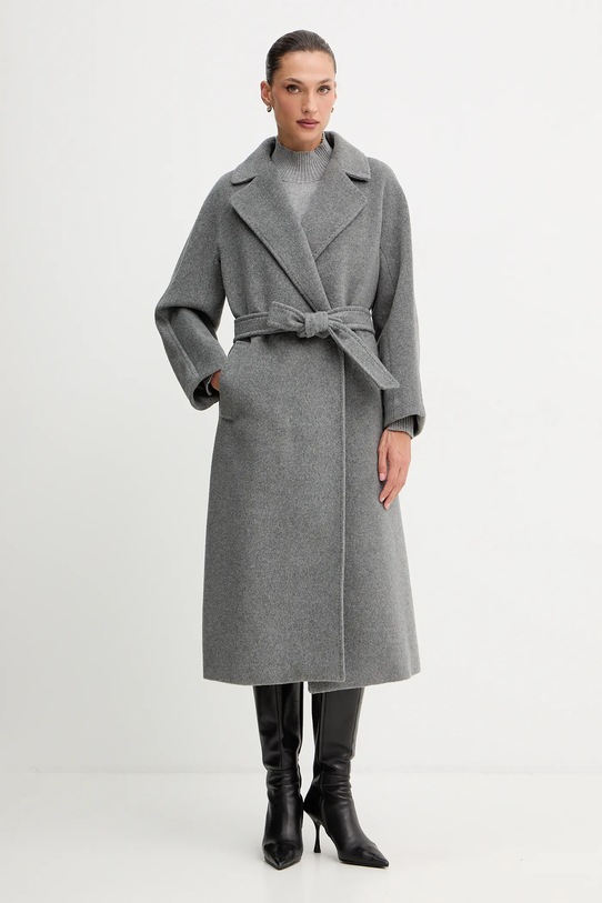 Weekend Max Mara płaszcz z dodatkiem wełny TEMPERA bez kaptura szary 2525016082600