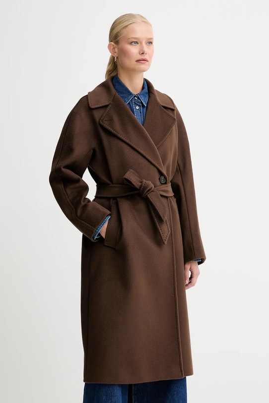 Weekend Max Mara płaszcz wełniany RESINA 2525016102600 brązowy AW25
