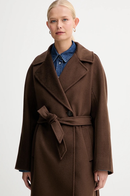 Weekend Max Mara płaszcz wełniany RESINA brązowy 2525016102600