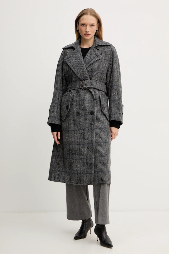 Weekend Max Mara płaszcz z dodatkiem wełny SESTRI bez kaptura szary 2525016122600