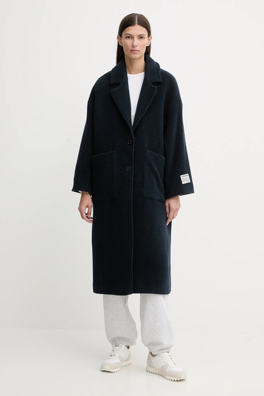 American Vintage płaszcz z dodatkiem wełny bez kaptura granatowy ZIF17A