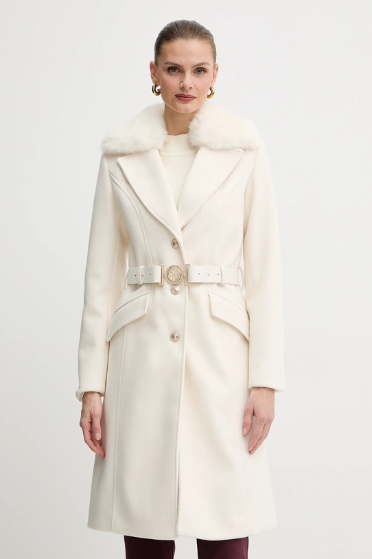 Guess płaszcz z domieszką wełny NEW PATRICE bez kaptura beżowy W5BL25.W2672