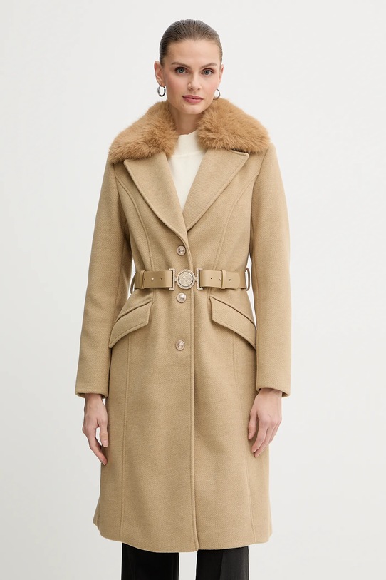 Guess płaszcz z domieszką wełny NEW PATRICE bez kaptura beżowy W5BL25.W2672