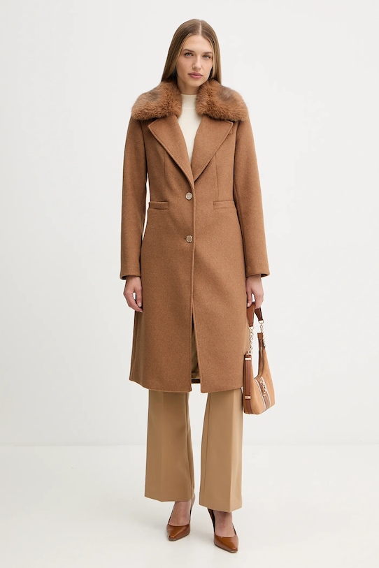 Guess płaszcz z dodatkiem wełny KAROLE W5BL19.W2642 brązowy NC25