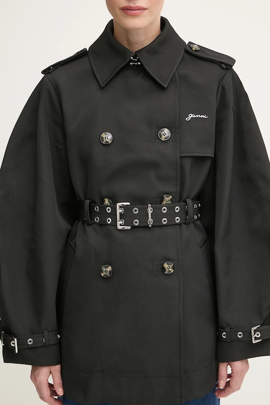 GANNI trench coat Heavy Twill Midi Trench black W0893