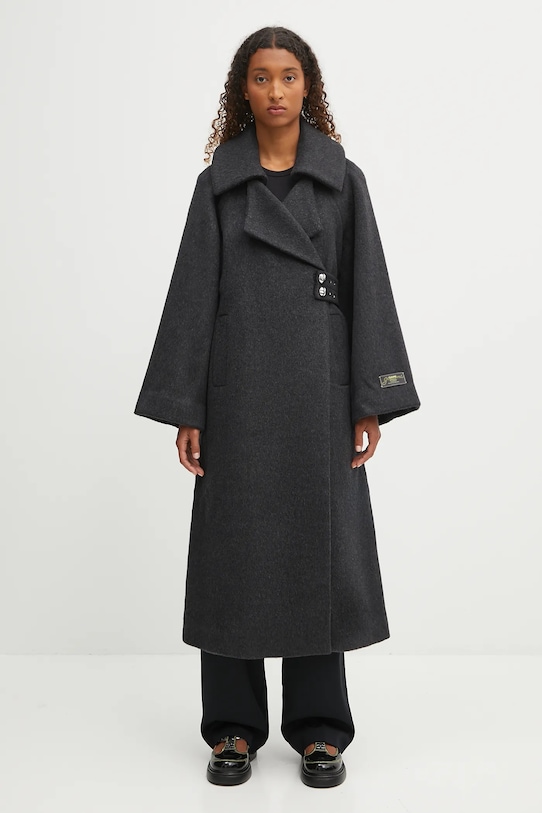 Vlnený kabát GANNI Double Face Wool iný čierna W0505