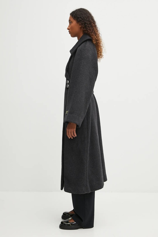 Vlnený kabát GANNI Double Face Wool W0505 čierna AW25