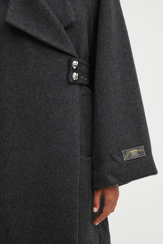 Vlnený kabát GANNI Double Face Wool čierna W0505