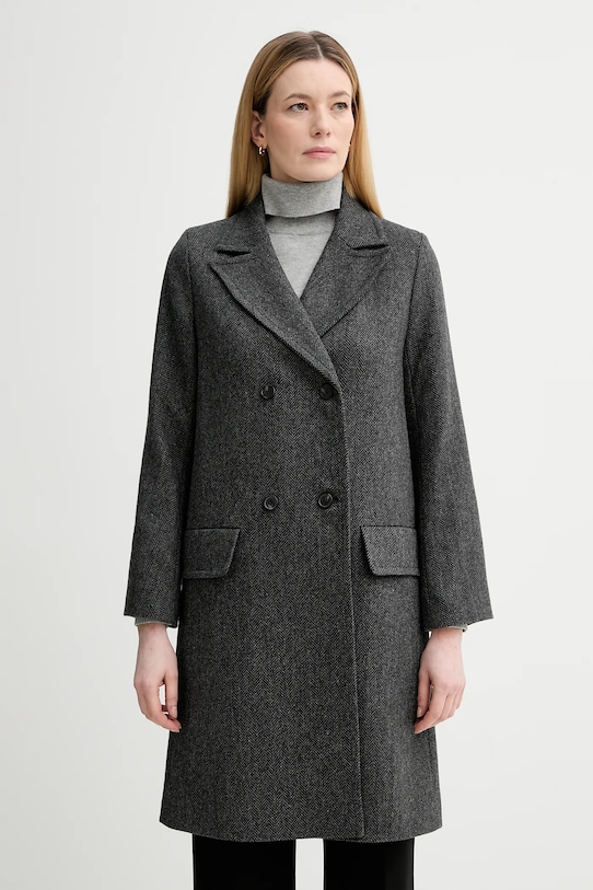 A.P.C. płaszcz z dodatkiem wełny Manteau Ginny bez kaptura szary WOARA.F01545