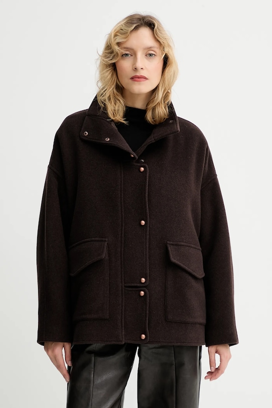 Kabát s prímesou vlny Sessun jemné zateplenie hnedá 25112020