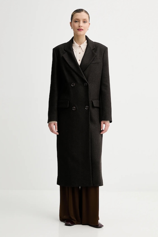 Sessun płaszcz z dodatkiem wełny bez kaptura brązowy 25112018