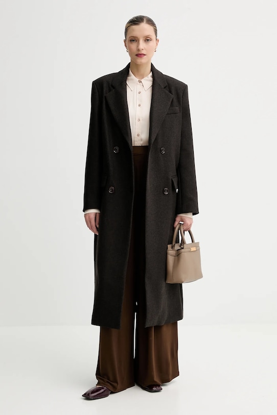 Sessun płaszcz z dodatkiem wełny 25112018 brązowy AW25